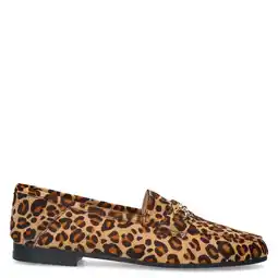 Wehkamp Manfield leren loafers met panterprint beige aanbieding