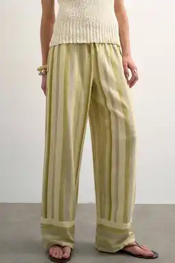 Wehkamp TOPSHOP wide leg highwaist gestreepte casual broek met linnen groen aanbieding