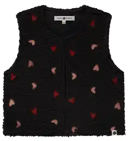 Wehkamp Stains&Stories teddy gilet met hartjes zwart aanbieding
