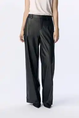 Wehkamp OBJECT imitatieleren wide leg regularwaist casual broek zwart aanbieding
