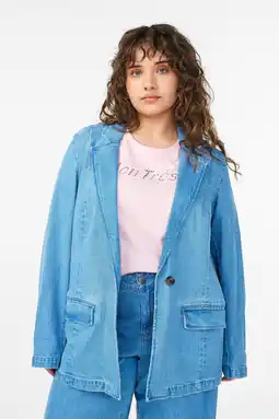 Wehkamp Zizzi denim regular blazer light blue denim aanbieding