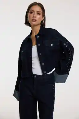 Wehkamp Refined Department denim spijkerjas met glitter dark blue denim aanbieding