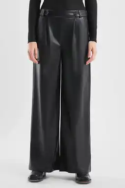 Wehkamp QS imitatieleren Wide leg regularwaist broek zwart aanbieding