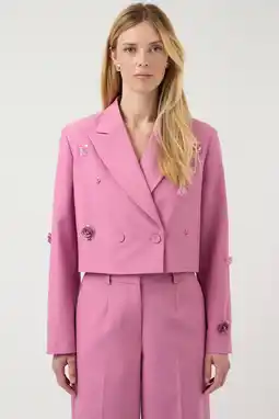 Wehkamp YAS cropped blazer met pailletten roze aanbieding