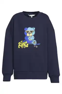 Wehkamp Coolcat fleece sweater met beer printopdruk Kane donkerblauw aanbieding