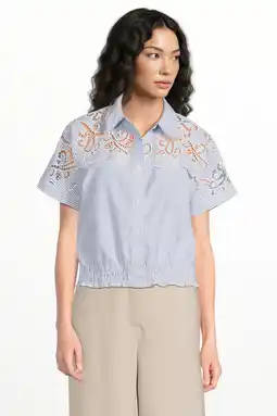 Wehkamp Suncoo blouse met krijtstreep broderie lichtblauw aanbieding
