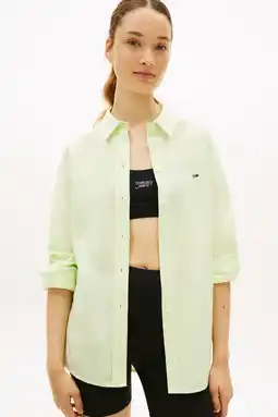 Wehkamp Tommy Jeans gestreepte blouse met linnen limegroen aanbieding
