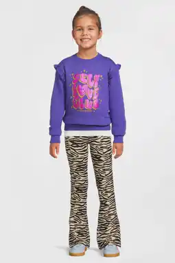 Wehkamp Orange Stars sweater met printopdruk en ruches Charlotte paars aanbieding