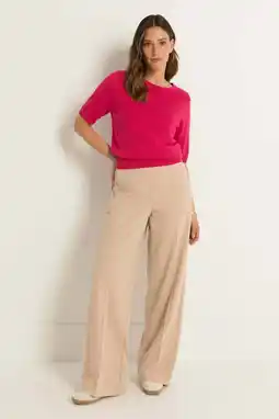 Wehkamp Claudia Sträter wide leg regularwaist broek beige aanbieding