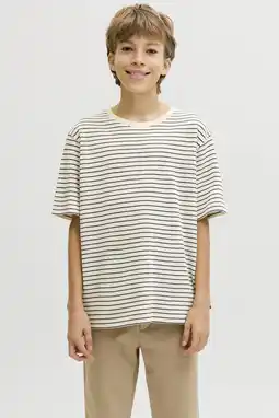Wehkamp JACK & JONES JUNIOR gestreepte T-shirt ecru aanbieding