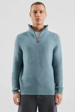 Wehkamp QS trui met wol rib gebreid blauw aanbieding