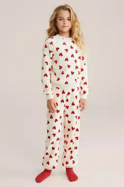 Wehkamp WE Fashion pyjama met hartjes print ecru/rood aanbieding