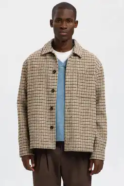 Wehkamp Selected geruit overshirt met wol bruin aanbieding