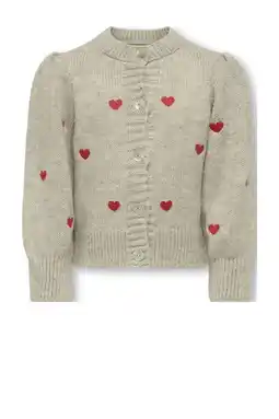Wehkamp KIDS ONLY MINI gebreid vest met hartjes greige aanbieding