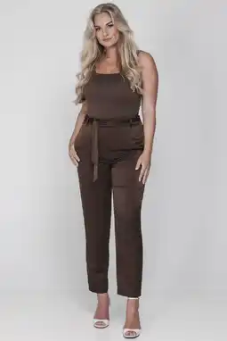 Wehkamp Accentil satijnen regular highwaist pantalon donkerbruin aanbieding