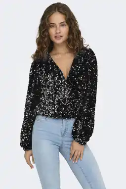 Wehkamp ONLY glitter top met pailletten zwart aanbieding