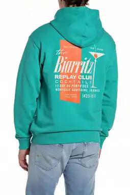 Wehkamp REPLAY hoodie met backprint turquoise aanbieding