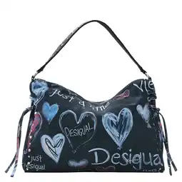 Wehkamp Desigual denim schoudertas met tekst donkerblauw aanbieding