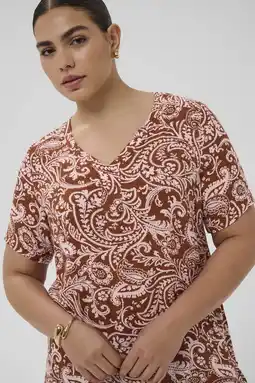 Wehkamp Kaffe Curve top met paisley print bruin aanbieding