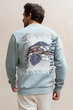 Wehkamp Kultivate sweater met backprint grijsblauw aanbieding