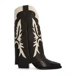 Wehkamp Sacha leren cowboylaarzen met flap zwart/ecru aanbieding