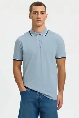 Wehkamp Selected slim polo lichtblauw aanbieding