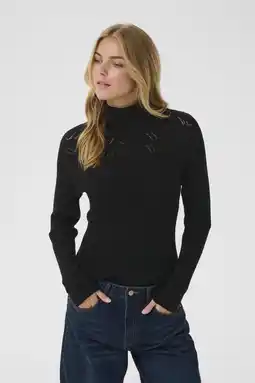 Wehkamp Cream top met col zwart gebreid aanbieding