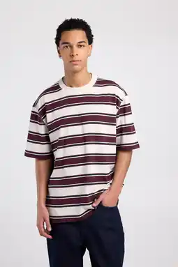 Wehkamp America Today relaxed gestreepte T-shirt donkerrood aanbieding