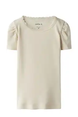 Wehkamp NAME IT MINI T-shirt rib gebreid lichtzand aanbieding
