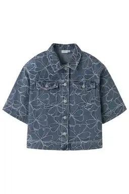 Wehkamp NAME IT KIDS denim gebloemde blouse medium blue denim aanbieding