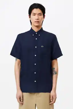 Wehkamp Lacoste regular casual overhemd met linnen donkerblauw aanbieding