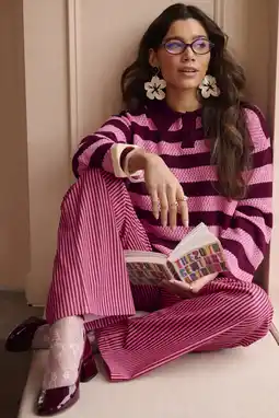 Wehkamp Ydence gestreepte pullover roze gehaakt aanbieding