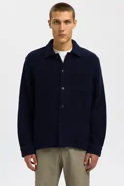 Wehkamp Selected overshirt met textuur donkerblauw aanbieding