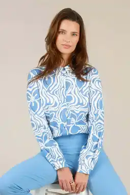 Wehkamp Yest gebloemde blouse travelstof blauw aanbieding