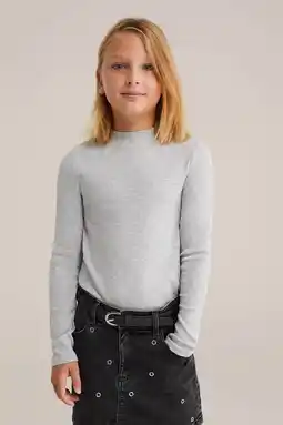 Wehkamp WE Fashion longsleeve rib gebreid grijs melange aanbieding