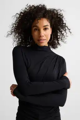 Wehkamp Anytime jersey top met gedrapeerd detail zwart aanbieding