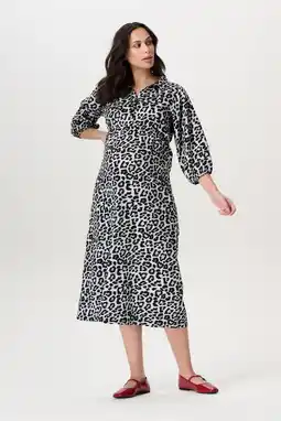 Wehkamp Noppies maternity zwangerschaps midi jurk met panterprint grijs aanbieding