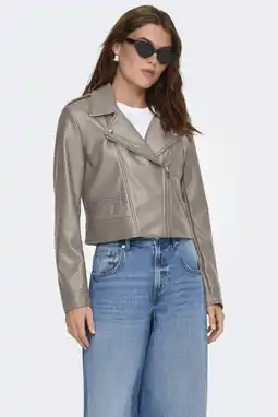 Wehkamp ONLY imitatieleren jas grijsgroen aanbieding