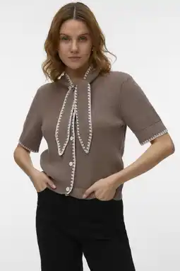Wehkamp VERO MODA vest taupe gebreid aanbieding