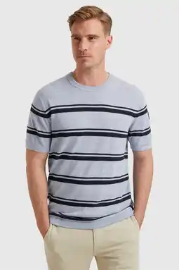 Wehkamp Vanguard regular gestreept T-shirt met linnen blauw aanbieding