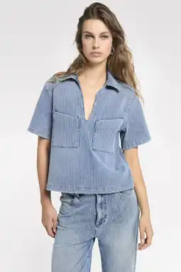 Wehkamp Homage to Denim denim top met krijtstreep medium blue denim aanbieding