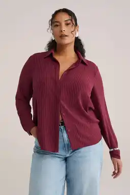Wehkamp WE Fashion Curve gestreepte blouse donkerrood aanbieding