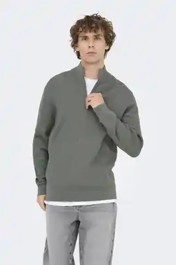 Wehkamp ONLY & SONS pullover rib gebreid grijsgroen aanbieding