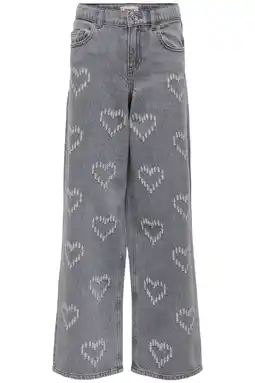 Wehkamp KIDS ONLY GIRL KOGLUMI highwaist wide leg jeans met hartjes grey denim aanbieding