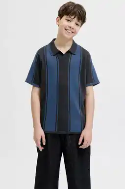 Wehkamp JACK & JONES JUNIOR gestreepte polo blauw gebreid aanbieding
