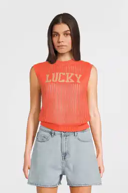 Wehkamp Like Flo Young mouwloze top oranje gebreid aanbieding
