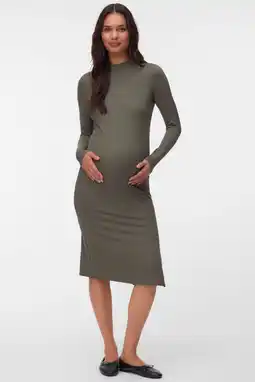 Wehkamp MAMALICIOUS zwangerschaps maxi jurk rib gebreid groen aanbieding