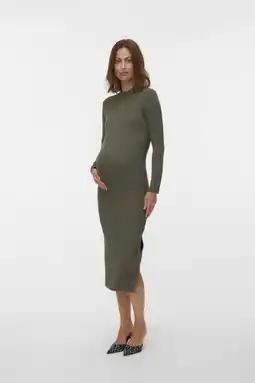 Wehkamp MAMALICIOUS zwangerschaps maxi jurk rib gebreid groen aanbieding