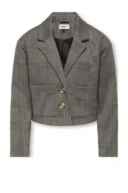 Wehkamp KIDS ONLY GIRL geruite cropped blazer grijsbruin gebreid aanbieding