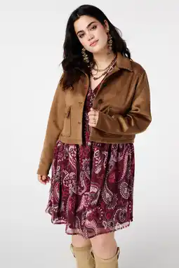 Wehkamp MS Mode imitatie suede jasje cognac aanbieding